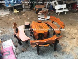 Bộ bàn ghế đá giả gỗ con voi 4 bo ban ghe da gia go con voi 2