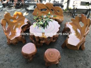 Bộ bàn ghế xi măng giả gỗ 5 bo ban ghe xi mang gia go